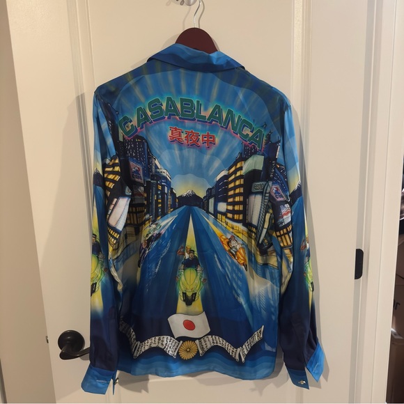 Casablanca Tokyo Nights Long Sleeve Cuban Collar Shirt in Multi - Picture 12 of 16